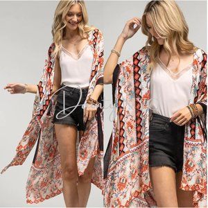 Peach Cream Floral Amelia Kimono